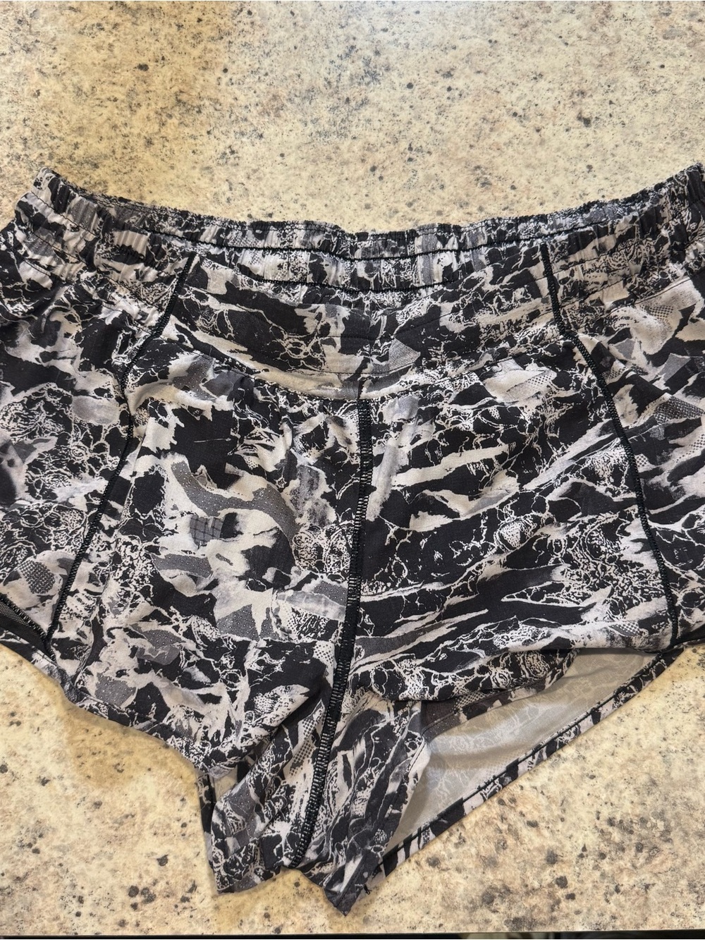 lululemon athletica Black & White Abstract Print Athletic Shorts